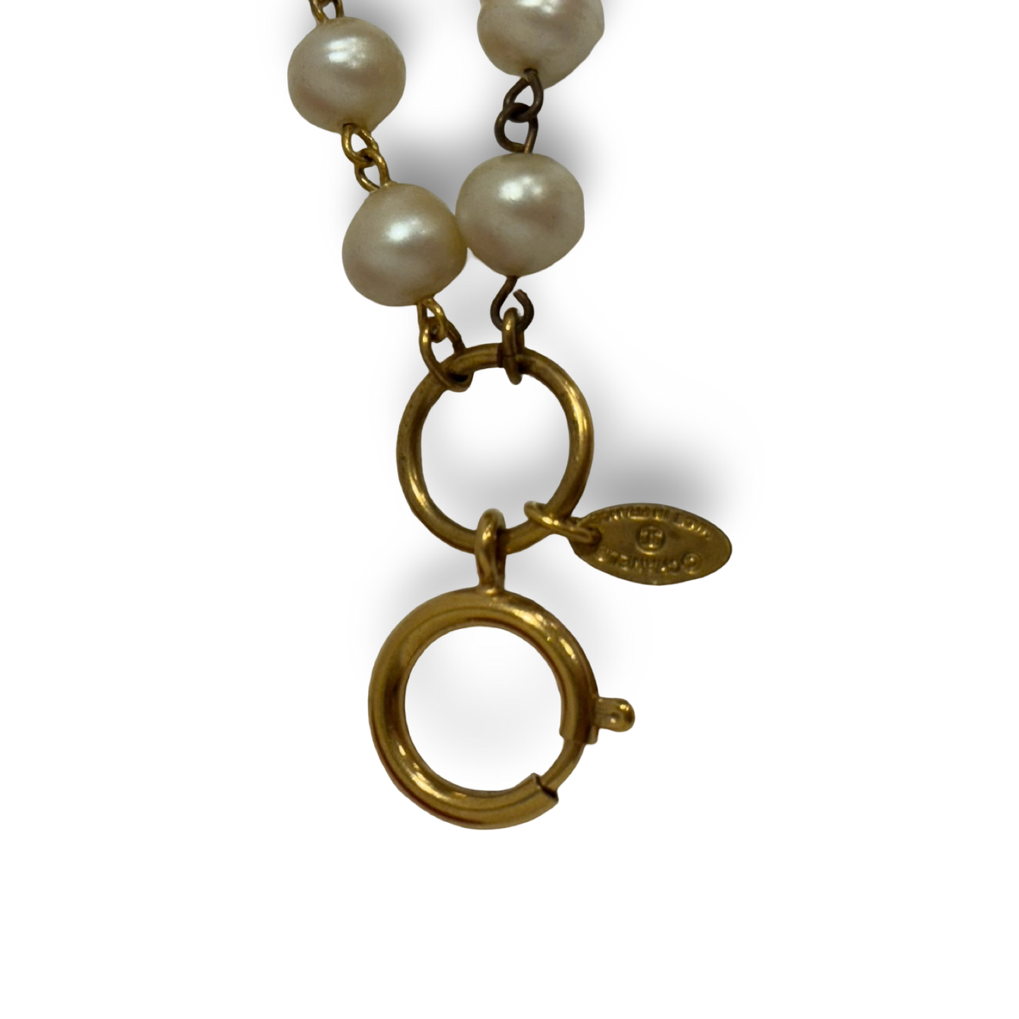 Chanel Vintage Chain Link Faux Pearl Long Necklace