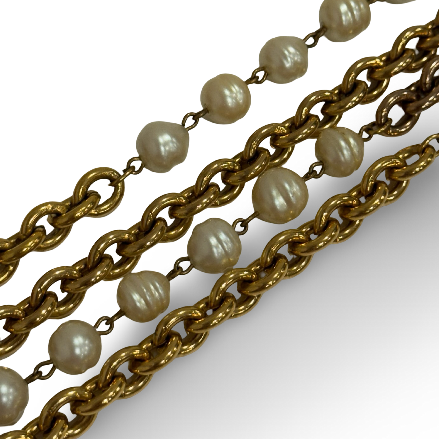 Chanel Vintage Chain Link Faux Pearl Long Necklace