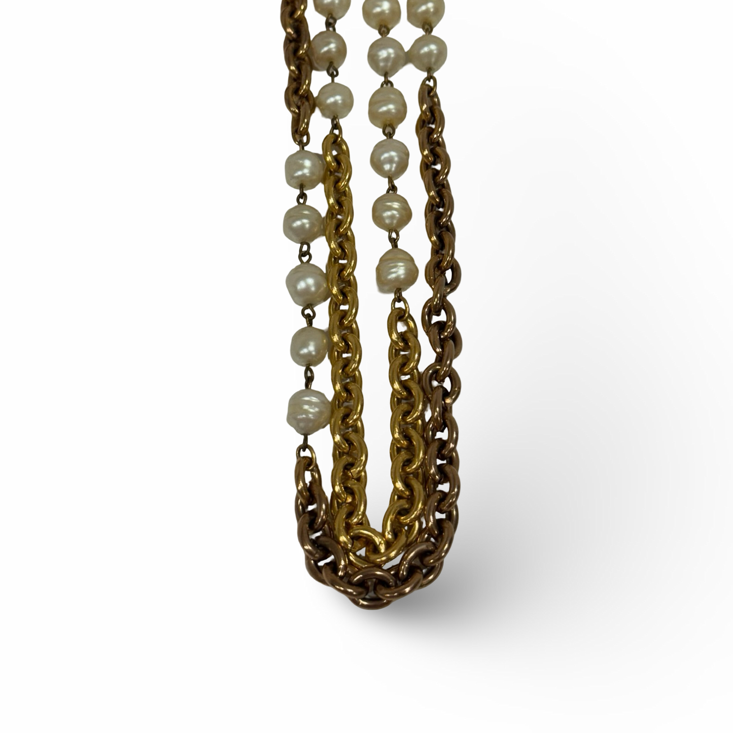 Chanel Vintage Chain Link Faux Pearl Long Necklace