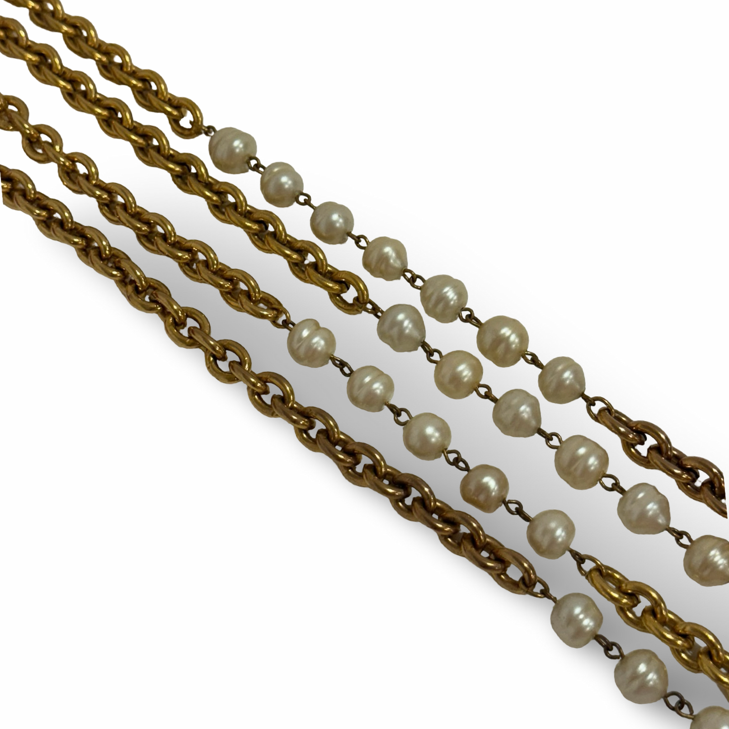 Chanel Vintage Chain Link Faux Pearl Long Necklace