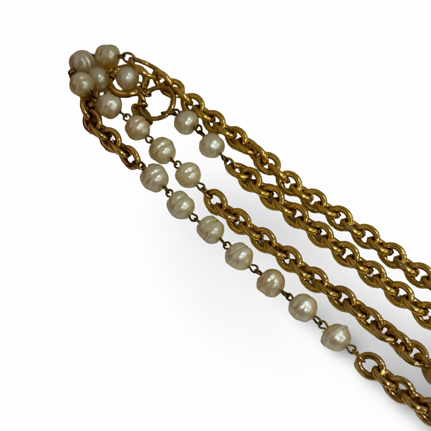 Chanel Vintage Chain Link Faux Pearl Long Necklace