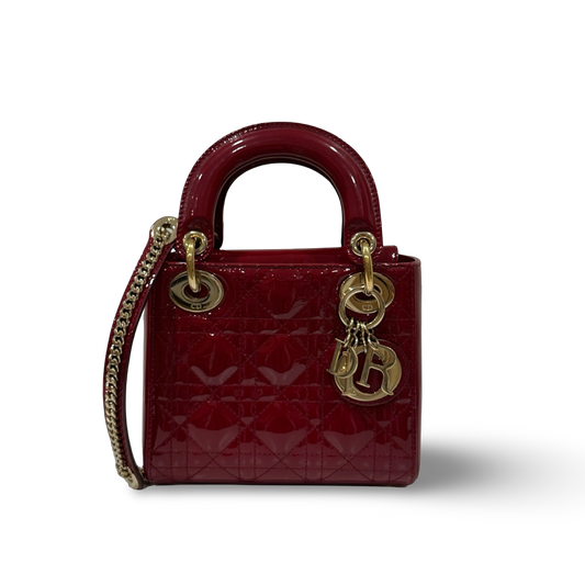 Dior Cannage Patent Mini Lady Bag - GHW / Red