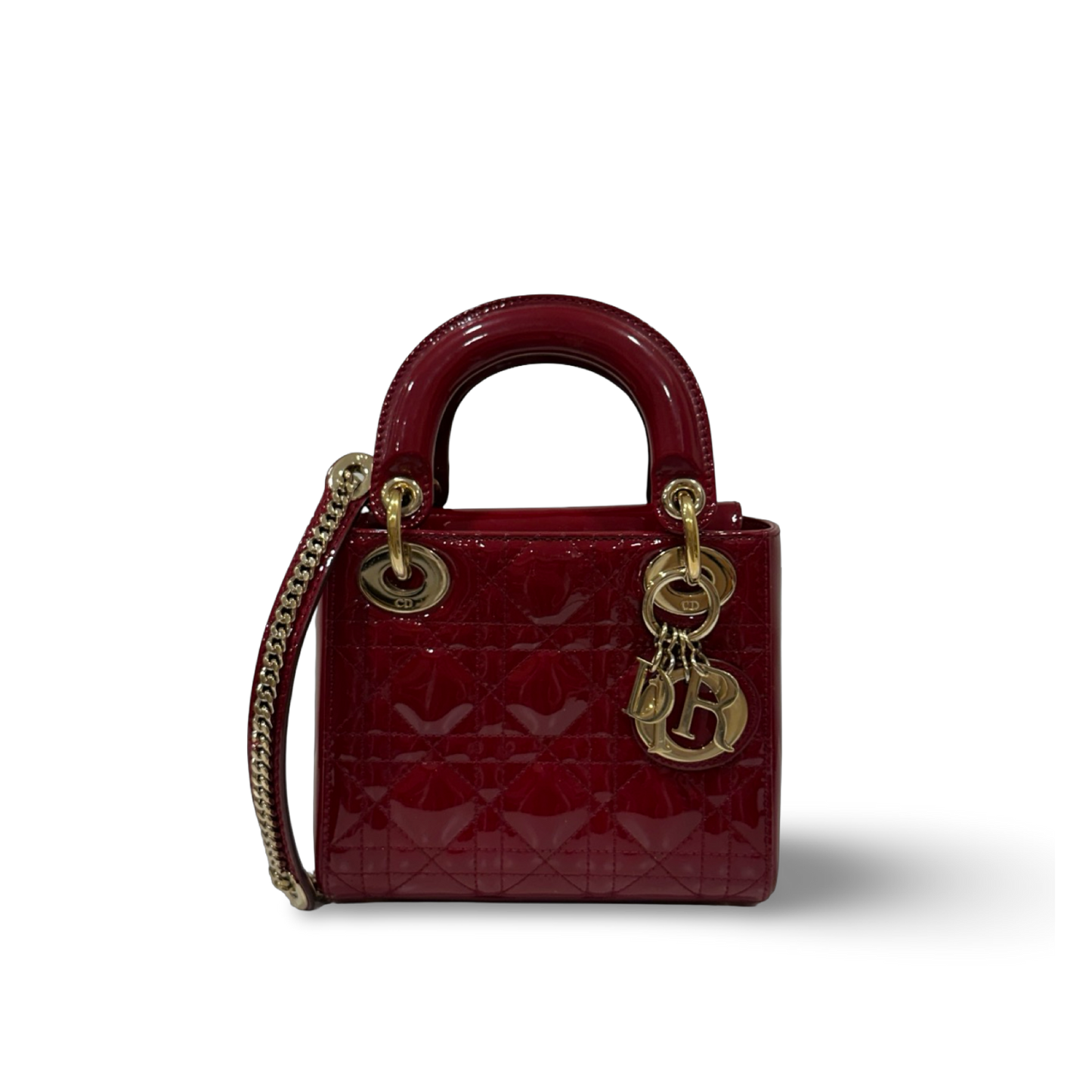Dior Cannage Patent Mini Lady Dior - GHW / Red