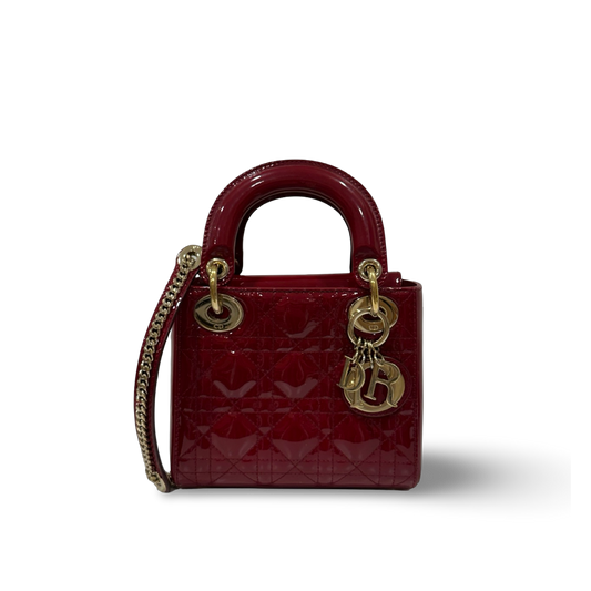 Dior Cannage Patent Mini Lady Dior - GHW / Red