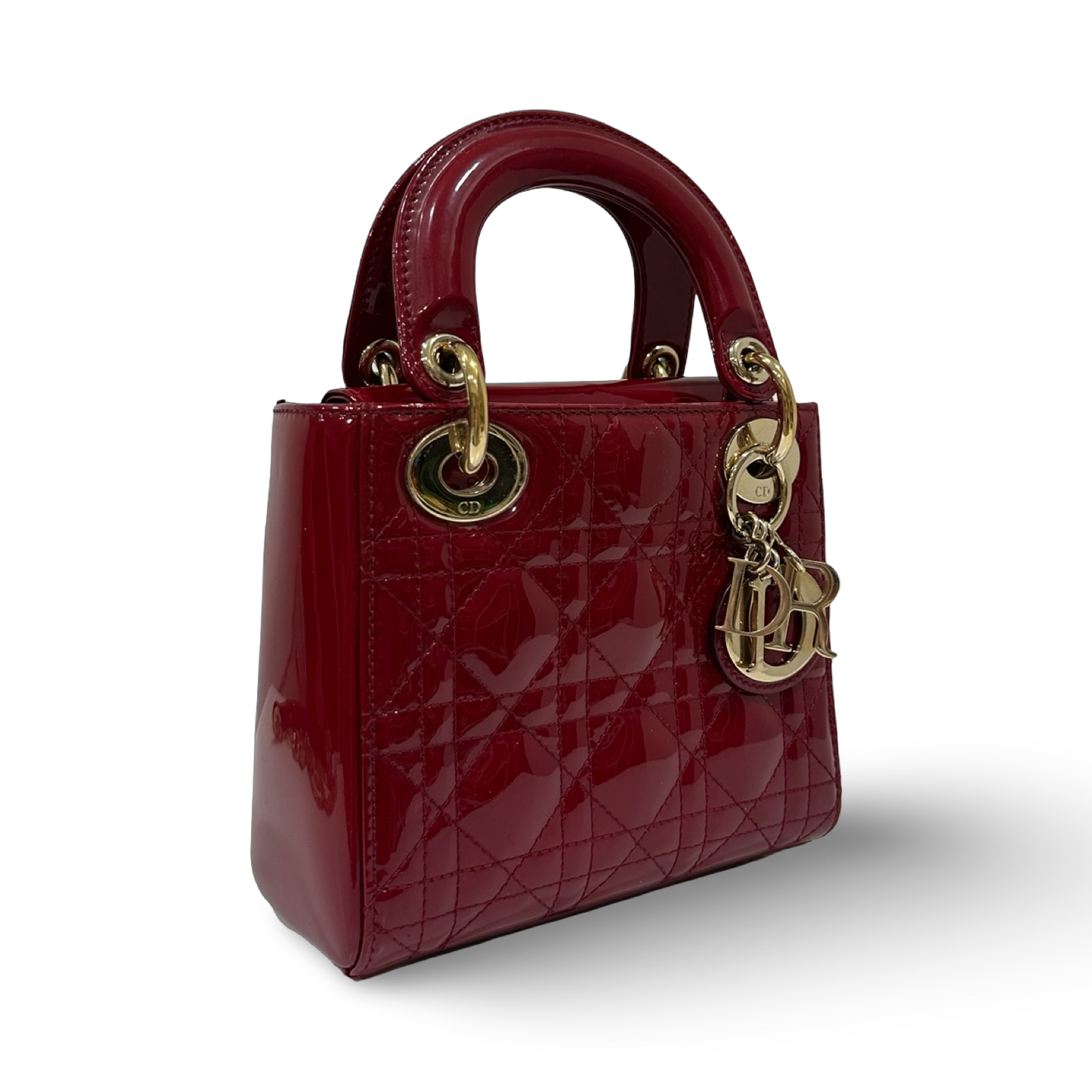 Dior Cannage Patent Mini Lady Dior - GHW / Red