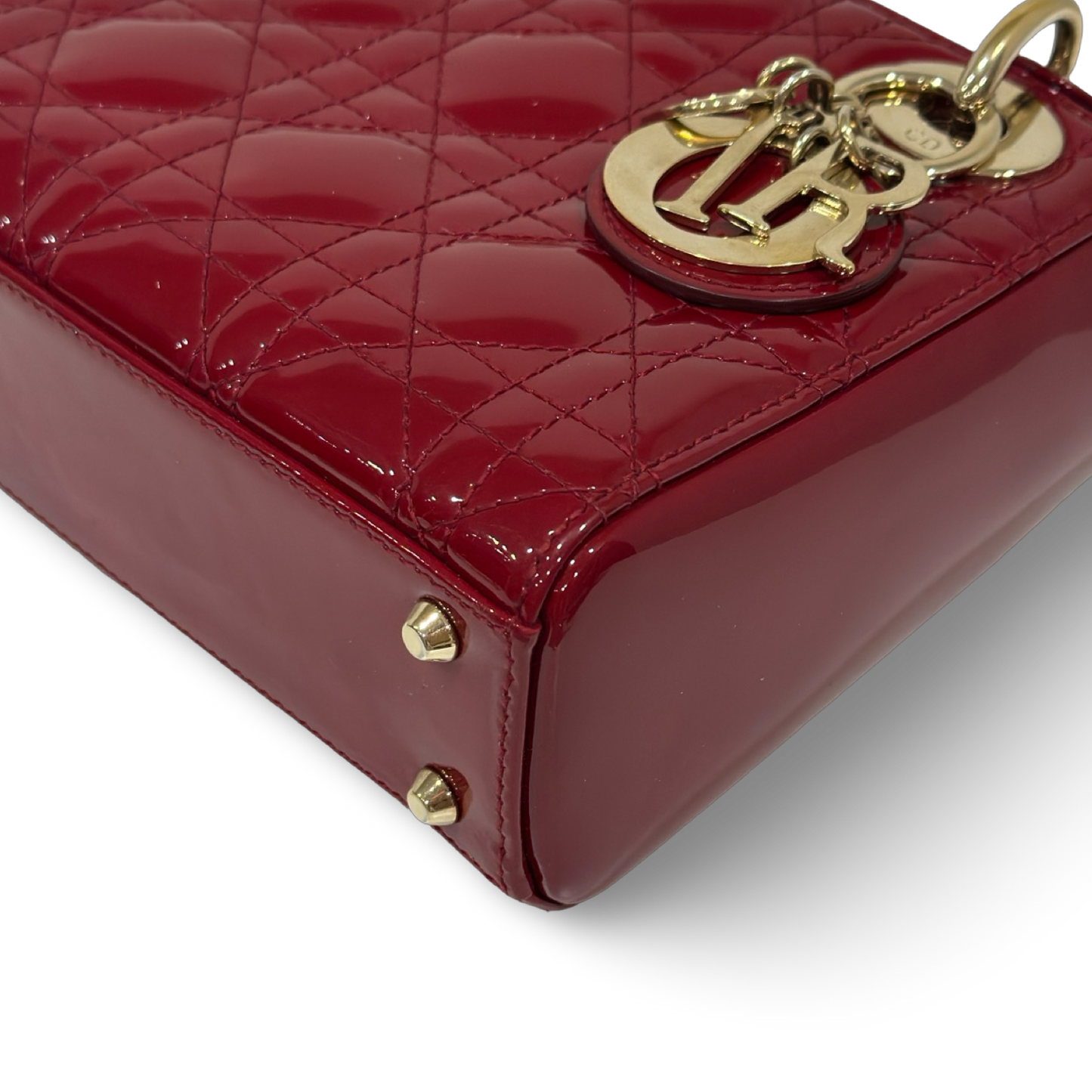 Dior Cannage Patent Mini Lady Dior - GHW / Red