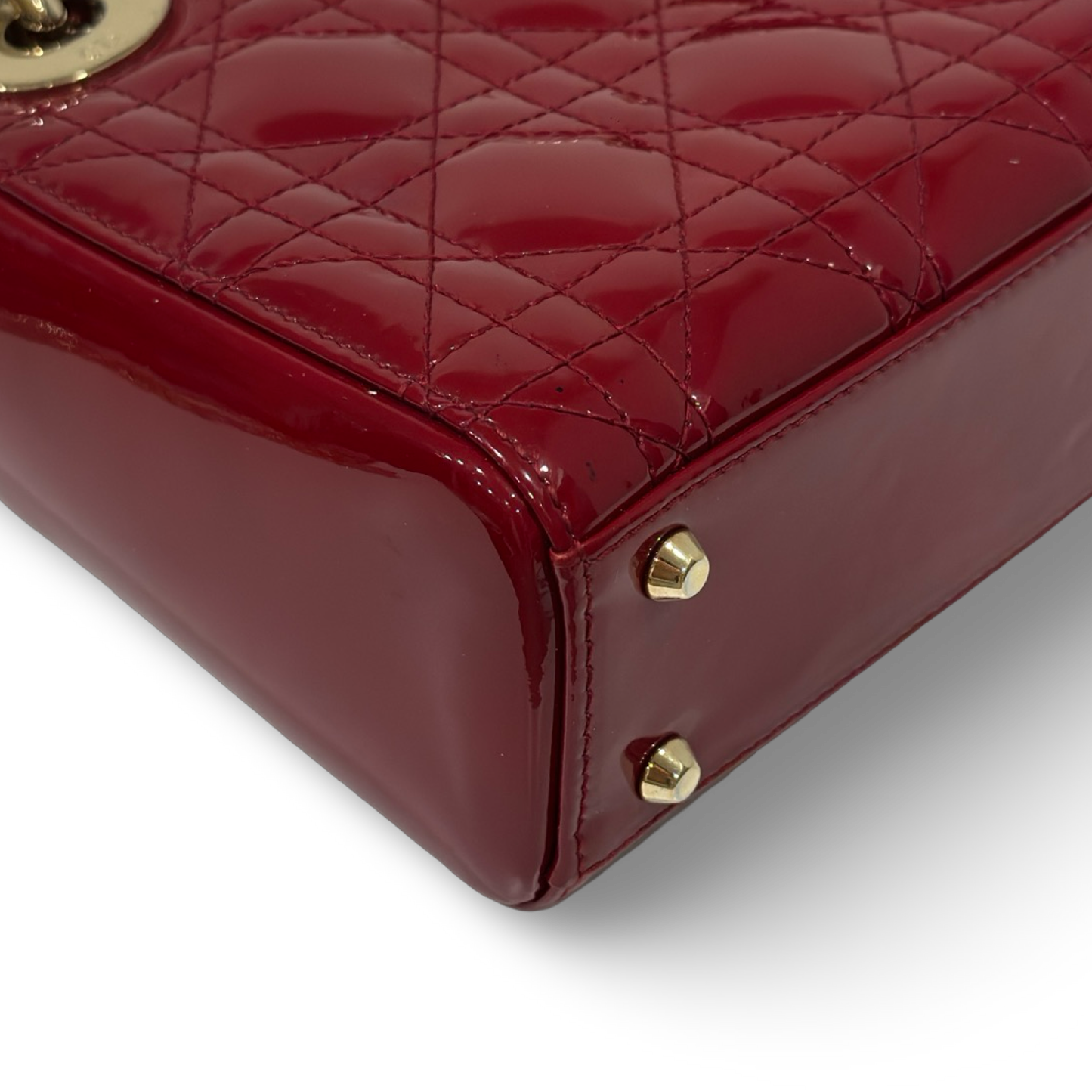 Dior Cannage Patent Mini Lady Dior - GHW / Red