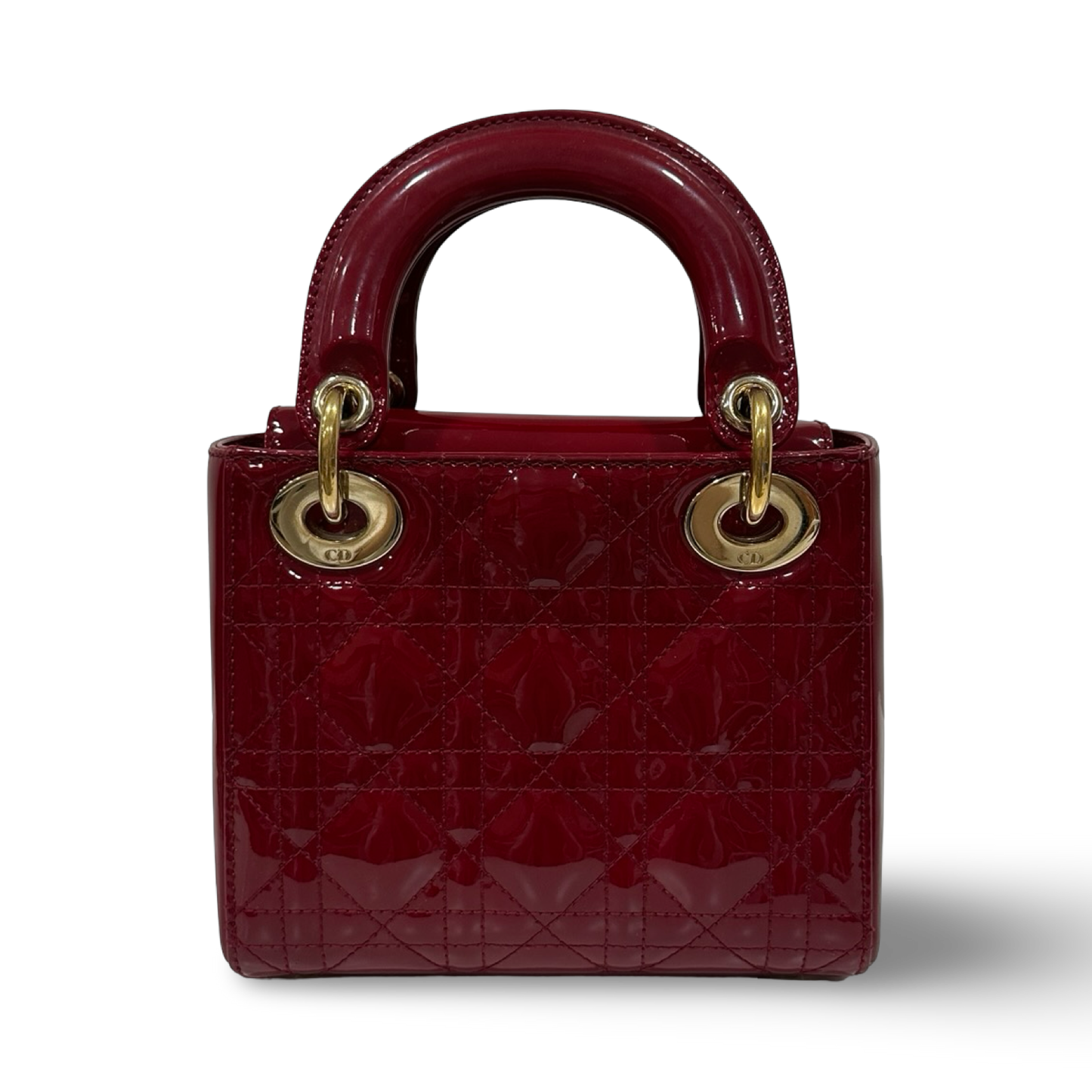 Dior Cannage Patent Mini Lady Dior - GHW / Red