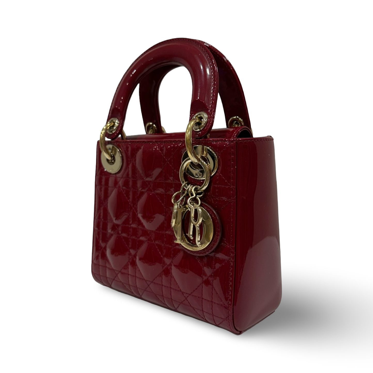 Dior Cannage Patent Mini Lady Dior - GHW / Red