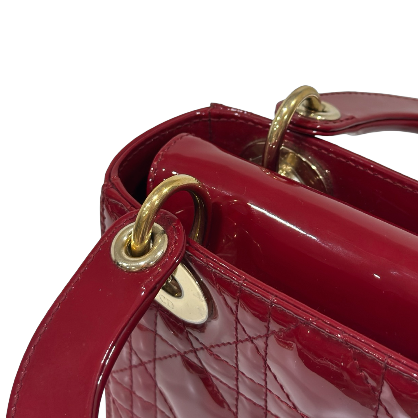 Dior Cannage Patent Mini Lady Dior - GHW / Red