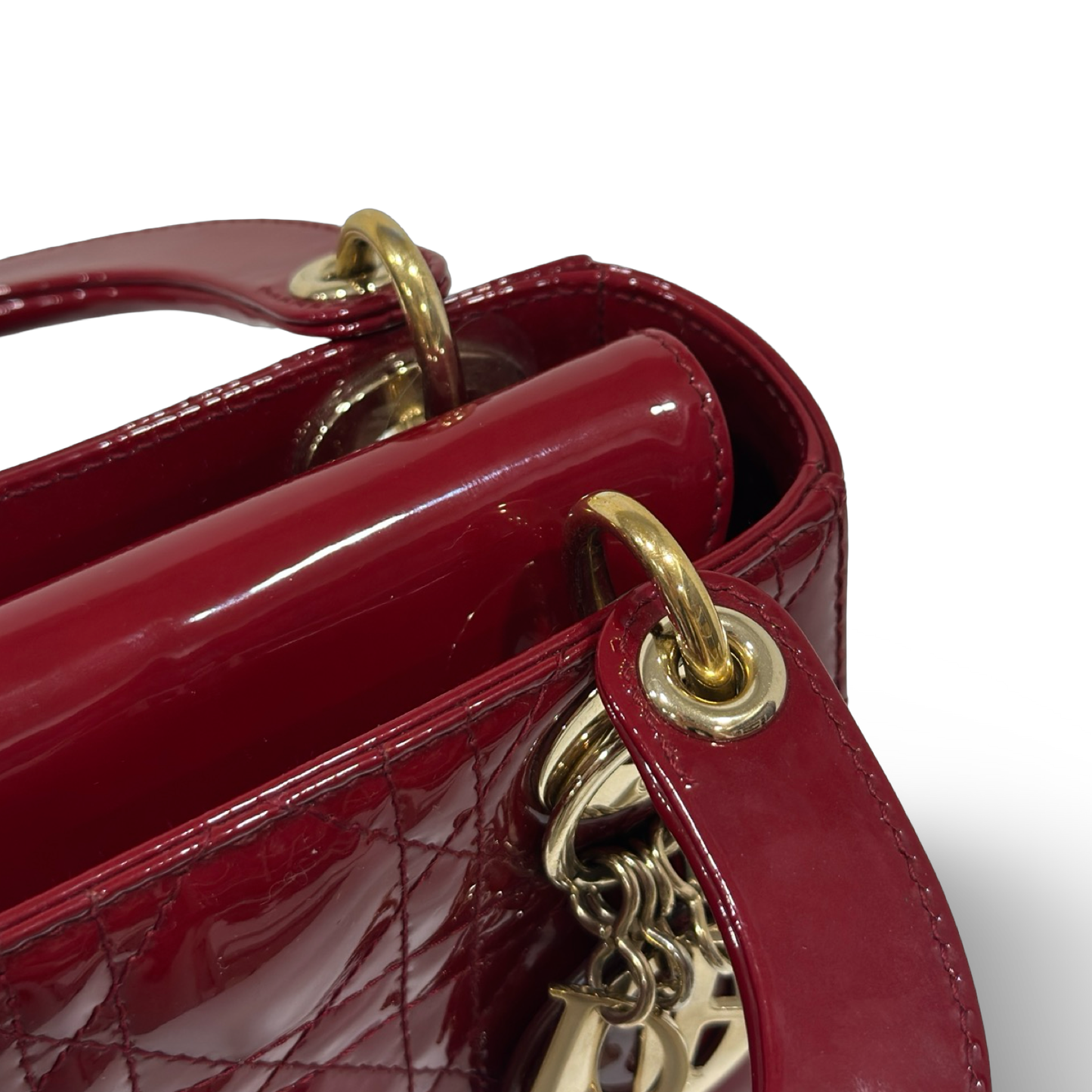 Dior Cannage Patent Mini Lady Dior - GHW / Red