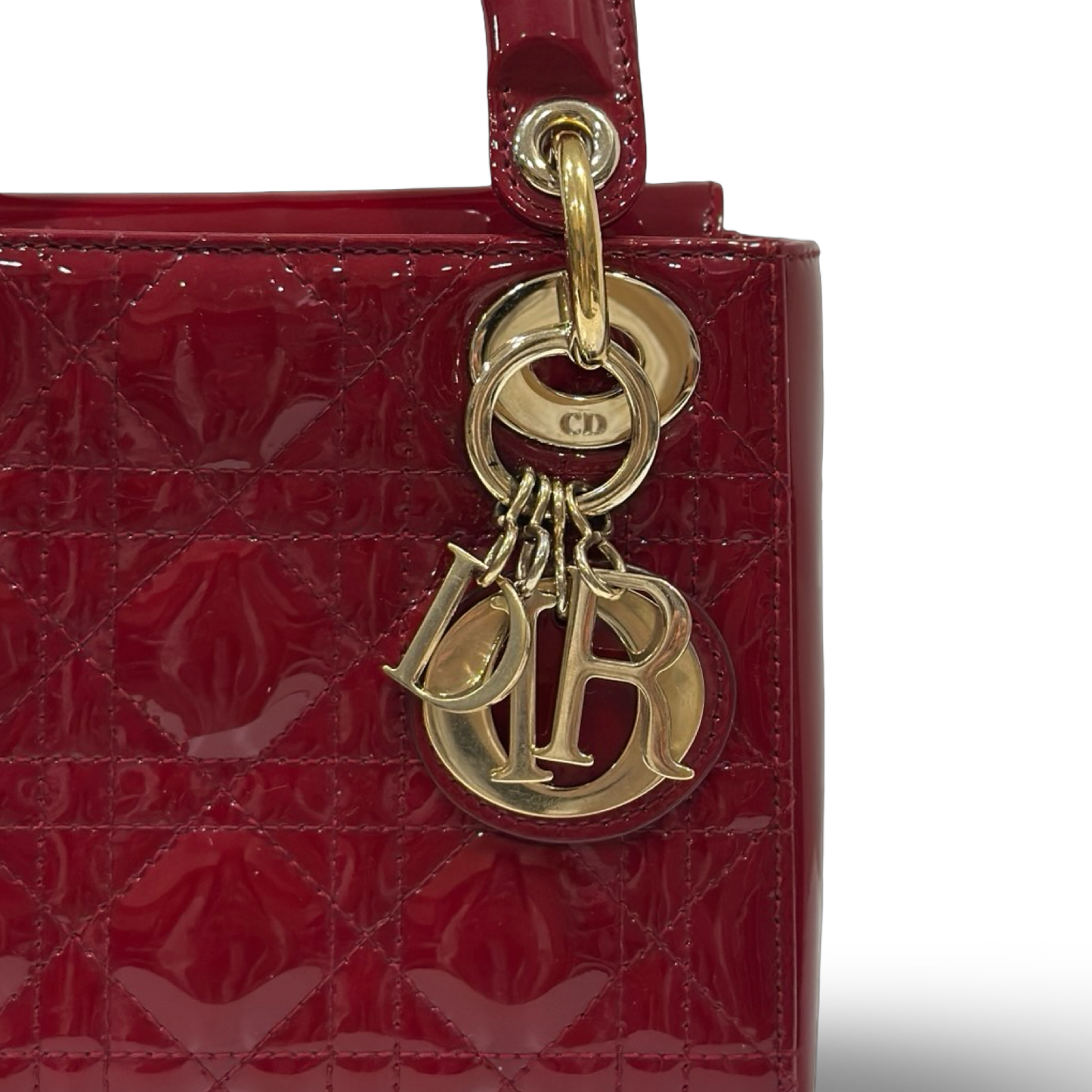 Dior Cannage Patent Mini Lady Dior - GHW / Red