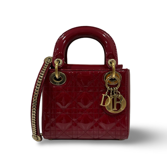 Dior Cannage Patent Mini Lady Bag - GHW / Red
