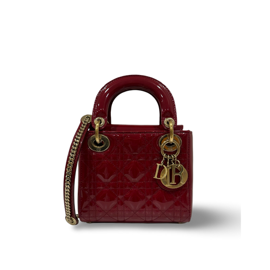 Dior Cannage Patent Mini Lady Bag - GHW / Red