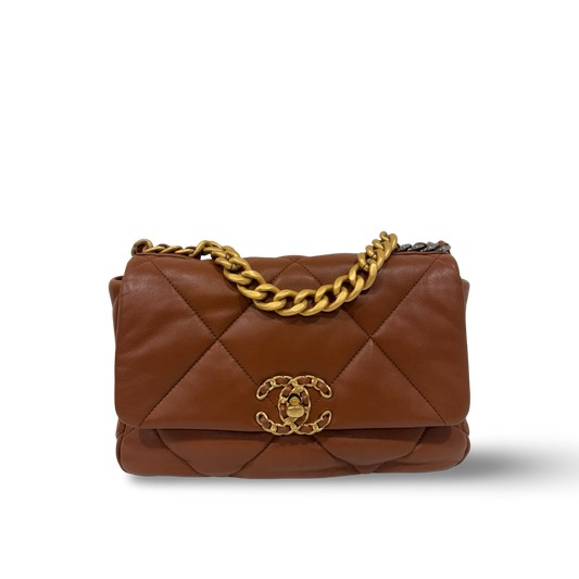 Chanel Quilted Calfskin Medium 19 Bag - GHW / Caramel