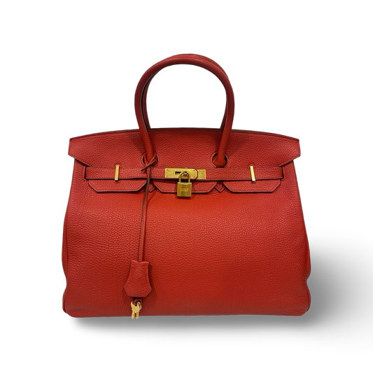 Herme Togo 35 Birkin Bag - GHW / Red