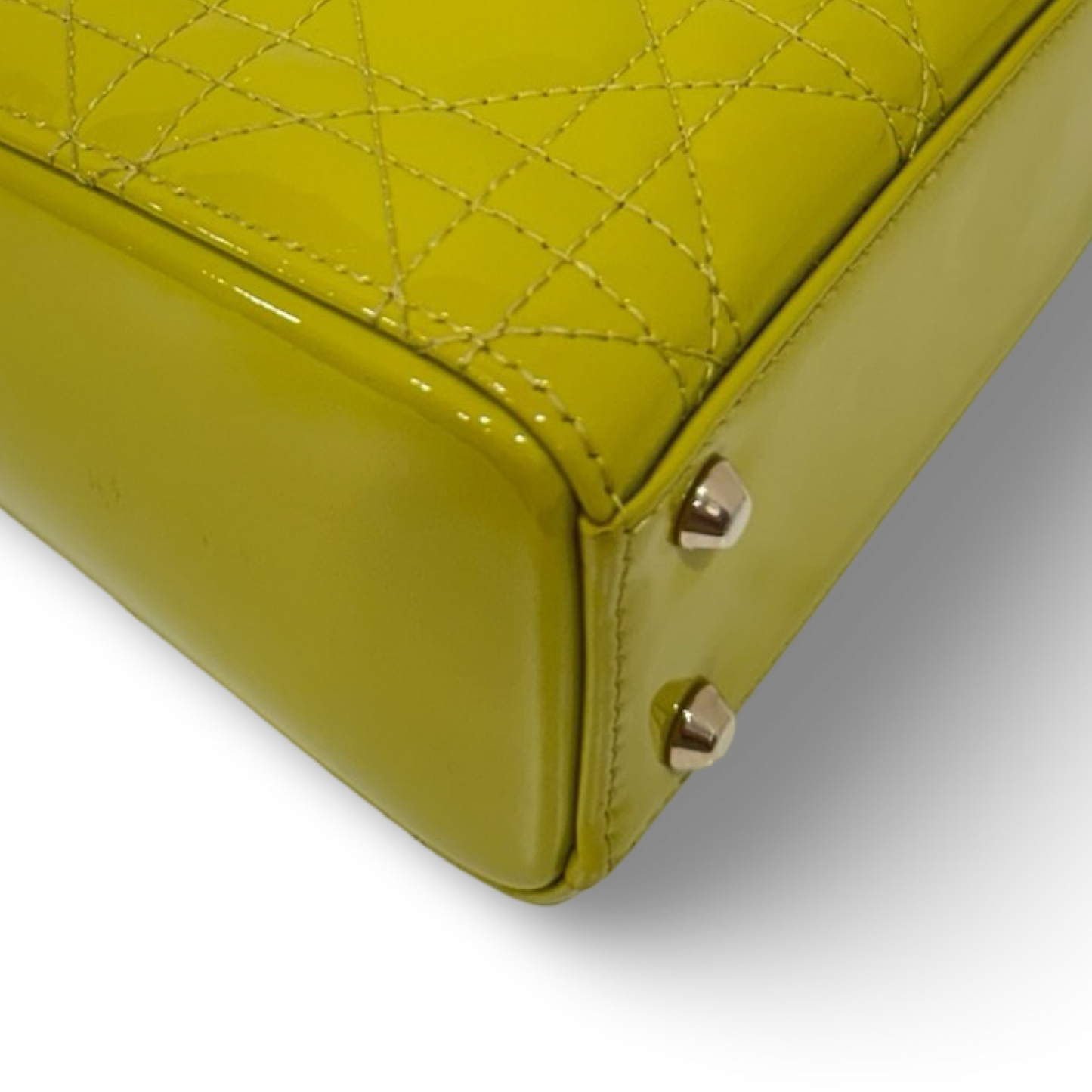 Dior Cannage Patent Mini Lady Bag - GHW / Lime Yellow
