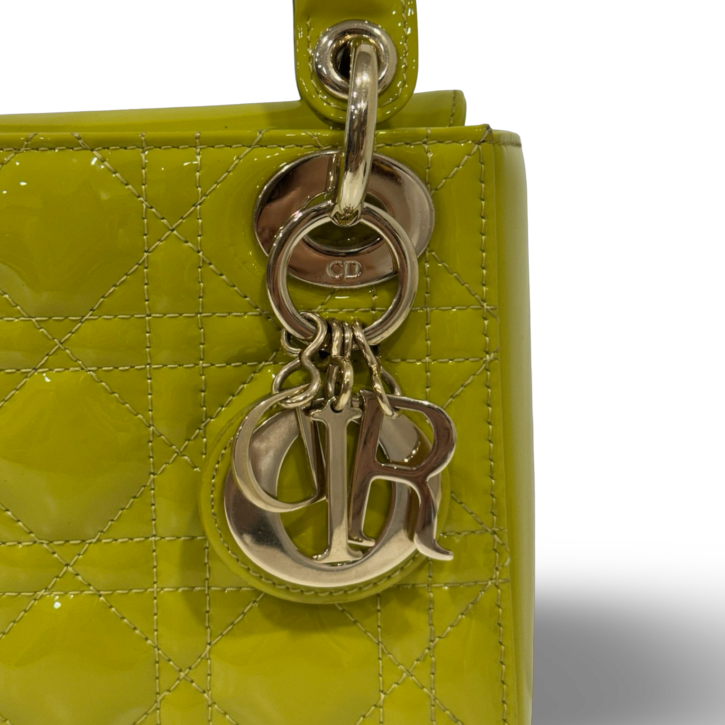 Dior Cannage Patent Mini Lady Bag - GHW / Lime Yellow