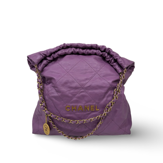 Chanel Quilted Lambskin Large 22 Bag - GHW / Purple