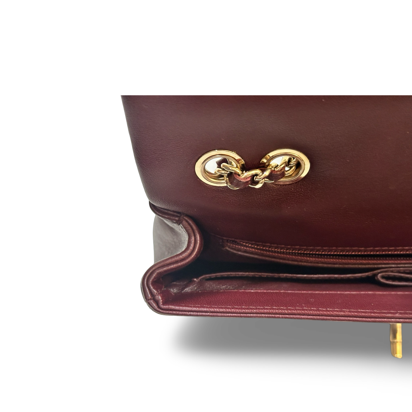 Chanel Chevron Small Single Flap Gold Burgundy