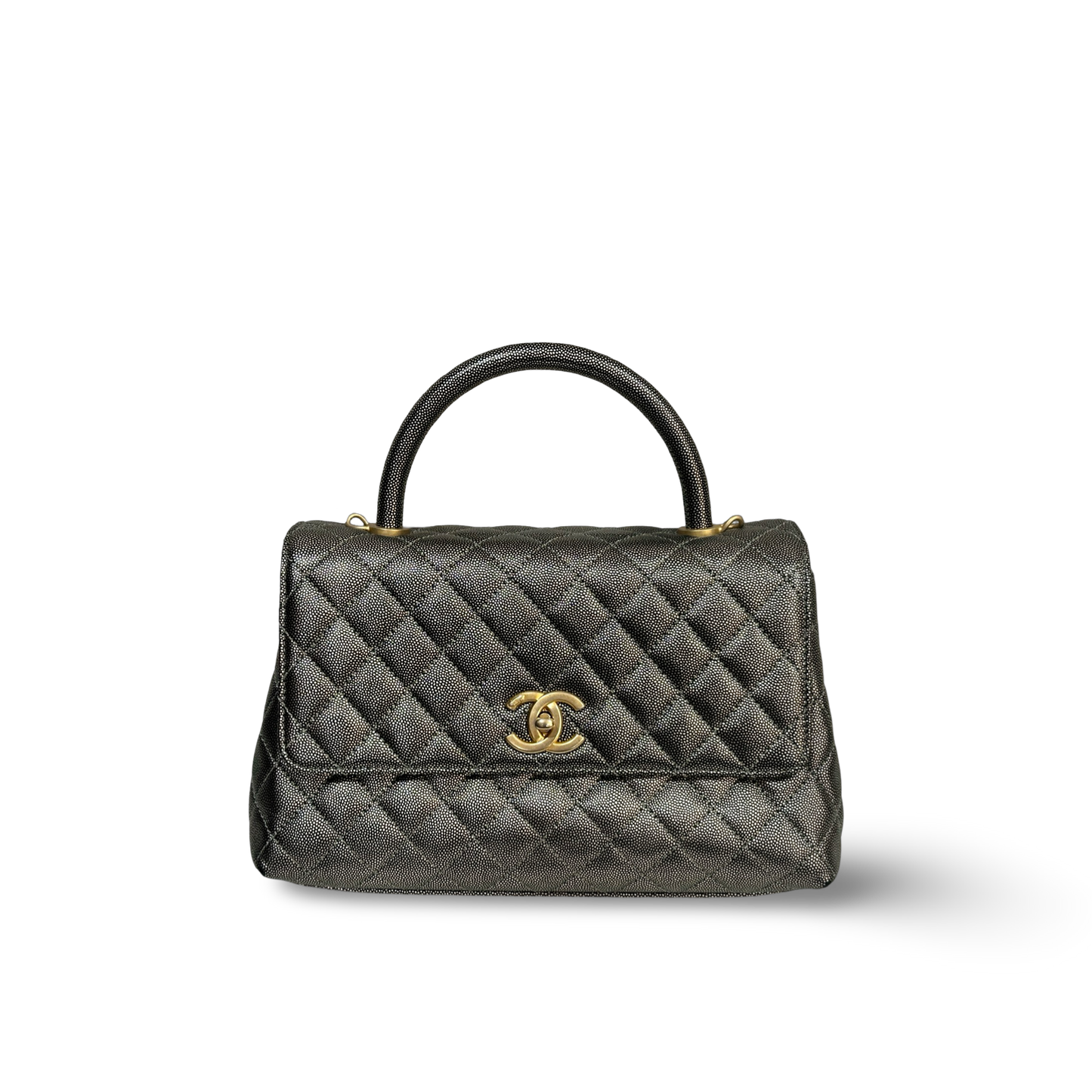 Chanel Classic Caviar Medium Coco Handle Flap Metallic
