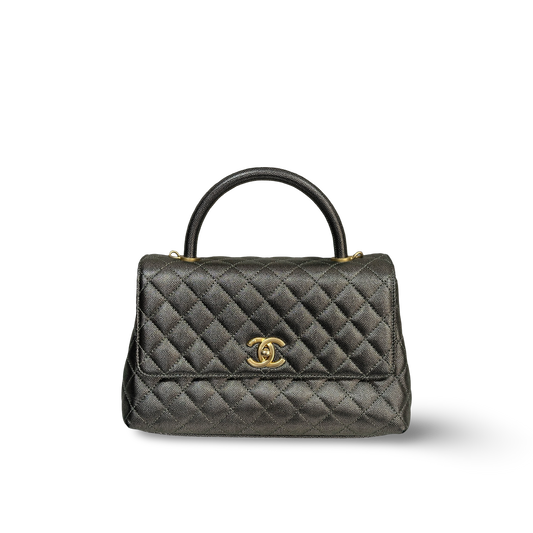 Chanel Classic Caviar Medium Coco Handle Flap Metallic
