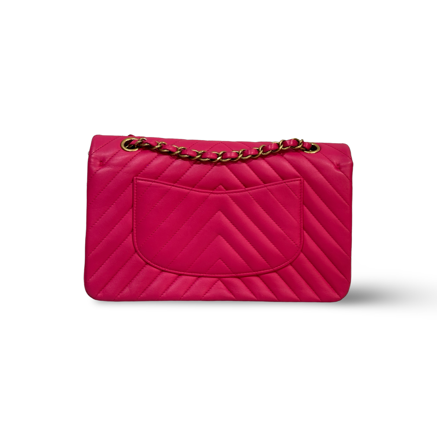 Chanel Chevron Medium Double Flap Gold -GHW / Pink