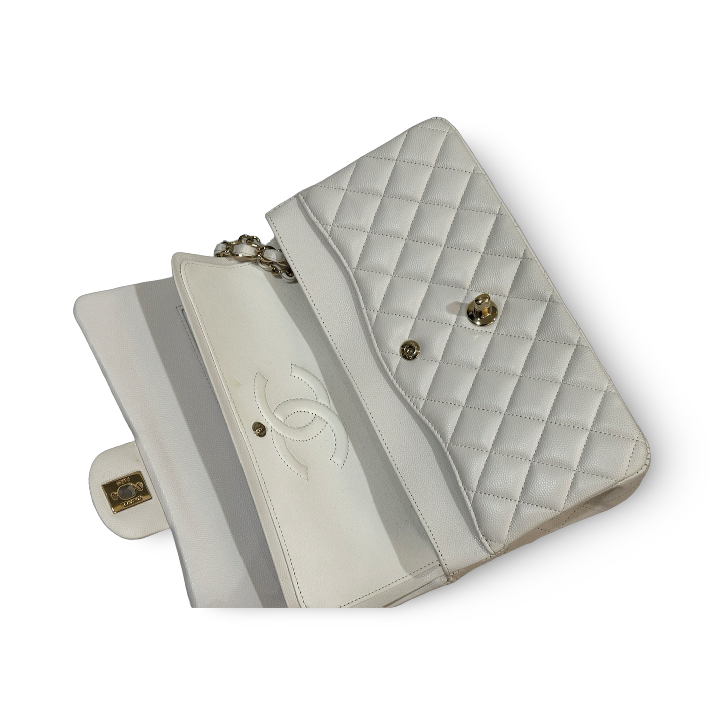 Chanel Classic Caviar Medium Double Flap Gold White