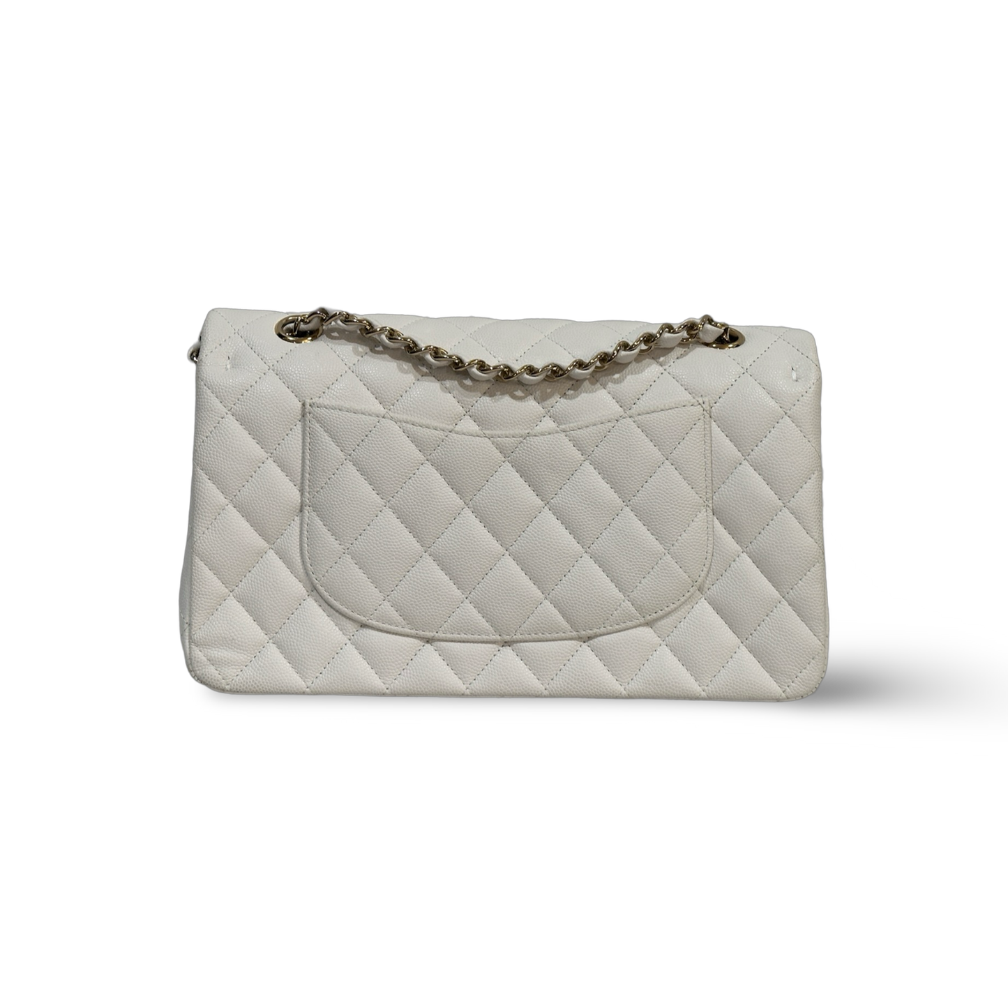 Chanel Classic Caviar Medium Double Flap Gold White