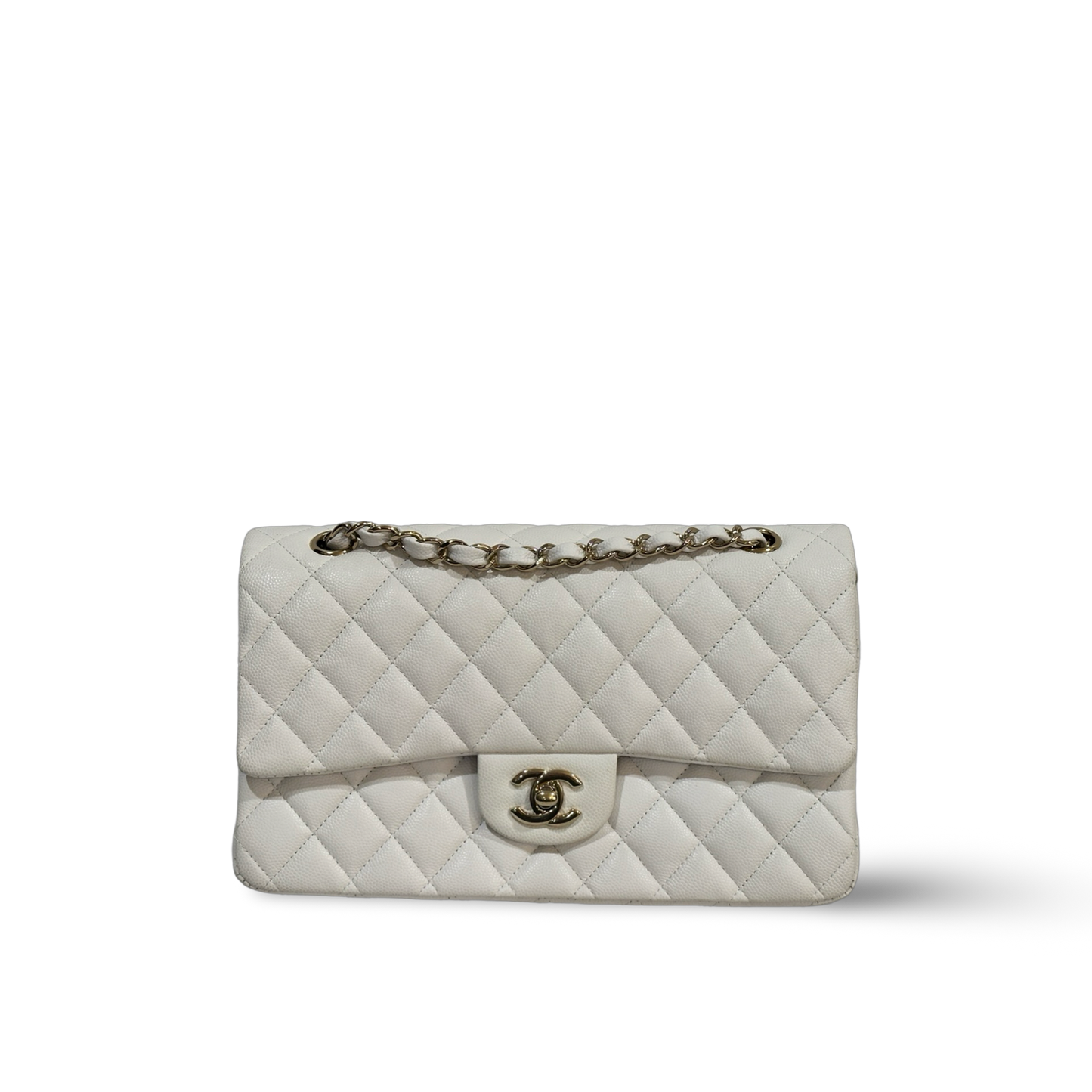 Chanel Classic Caviar Medium Double Flap Gold White