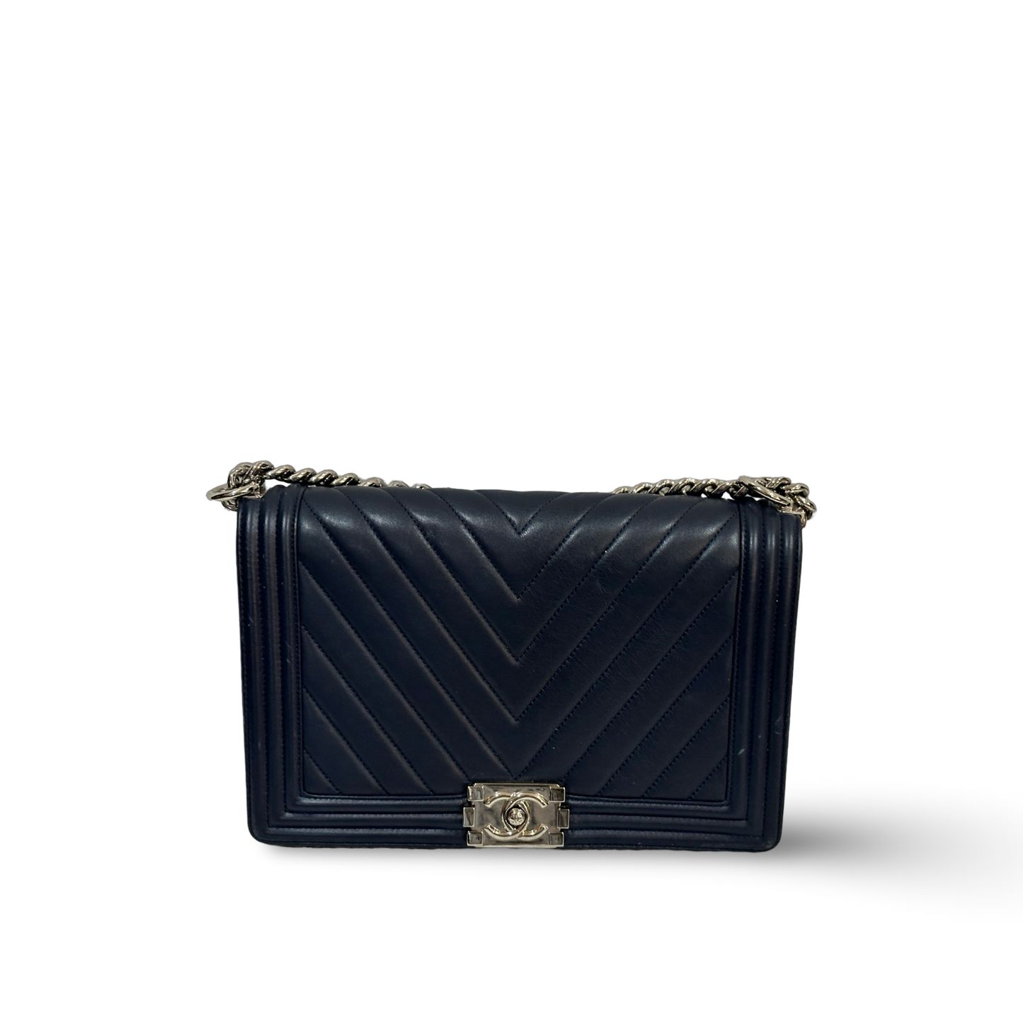 Chanel Chevron New Medium boy Bag - Sliver Navy