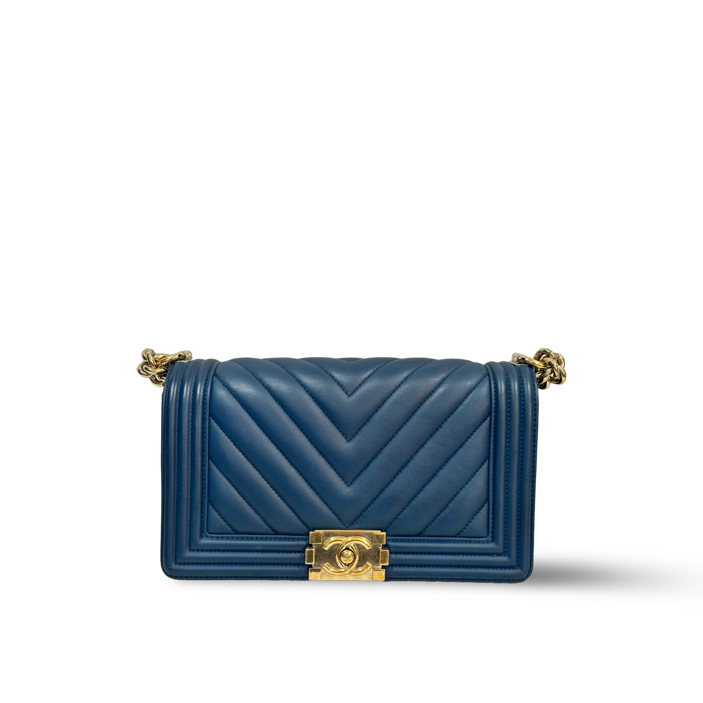 Chanel Chevron Medium boy Bag - Gold Blue