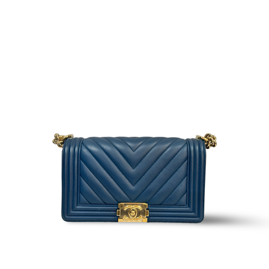 Chanel Chevron Medium boy Bag - Gold Blue