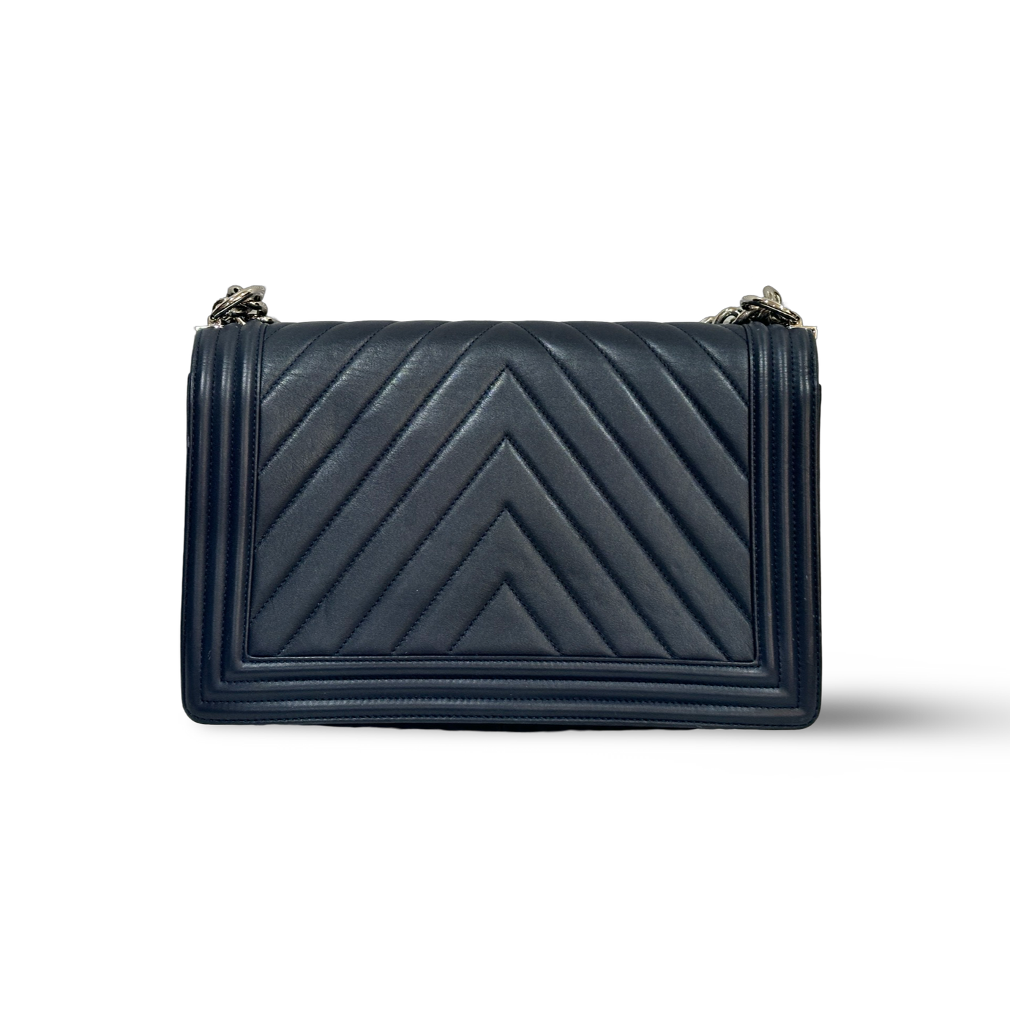Chanel Chevron New Medium boy Bag - Sliver Navy
