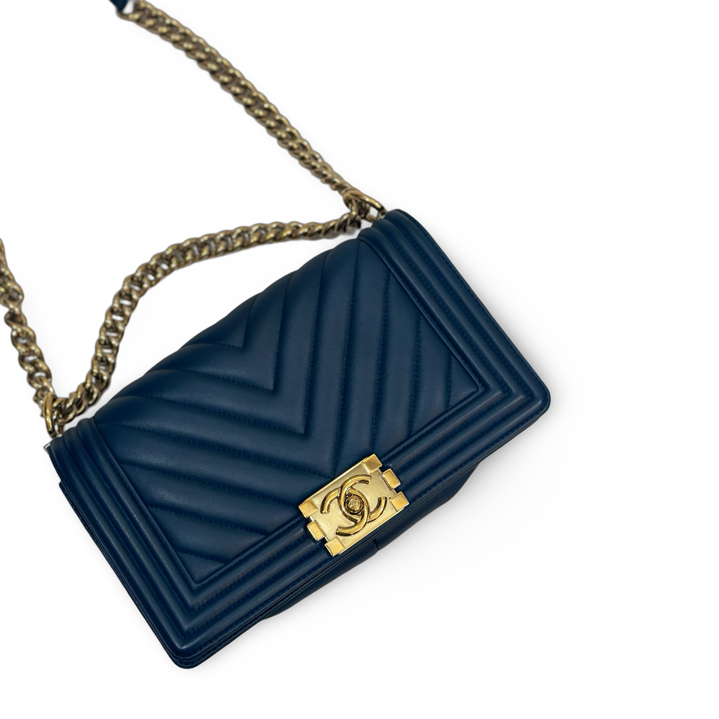 Chanel Chevron Medium boy Bag - Gold Blue