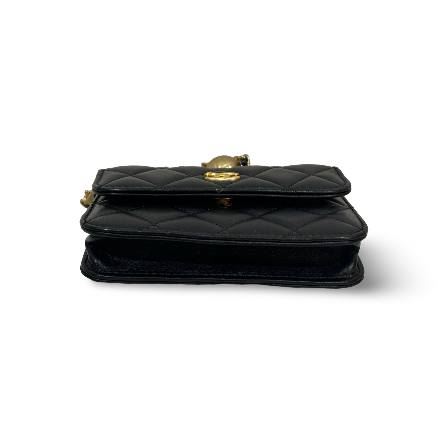 Chanel Classic Lambskin Belt Bag Wit Gold Balls Gold Black