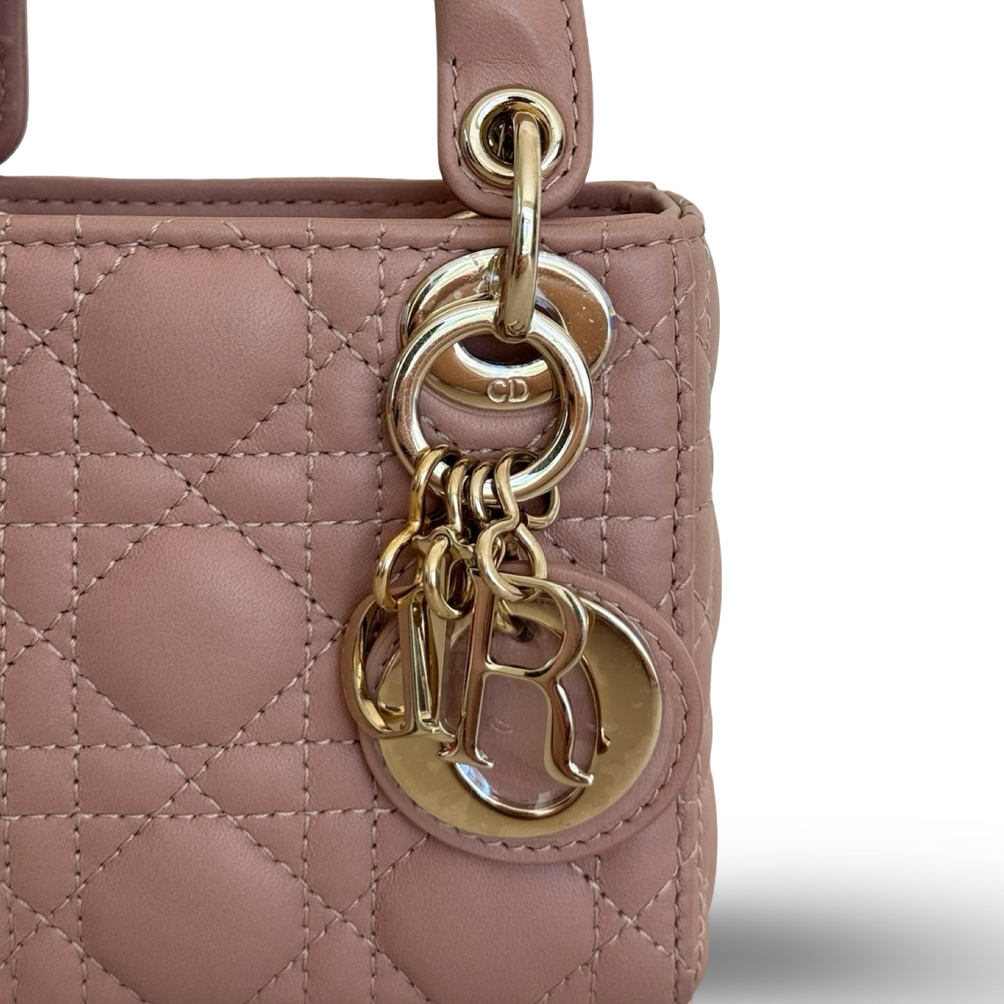 Dior Cannage Lambskin Micro Lady Bag - GHW / Nude