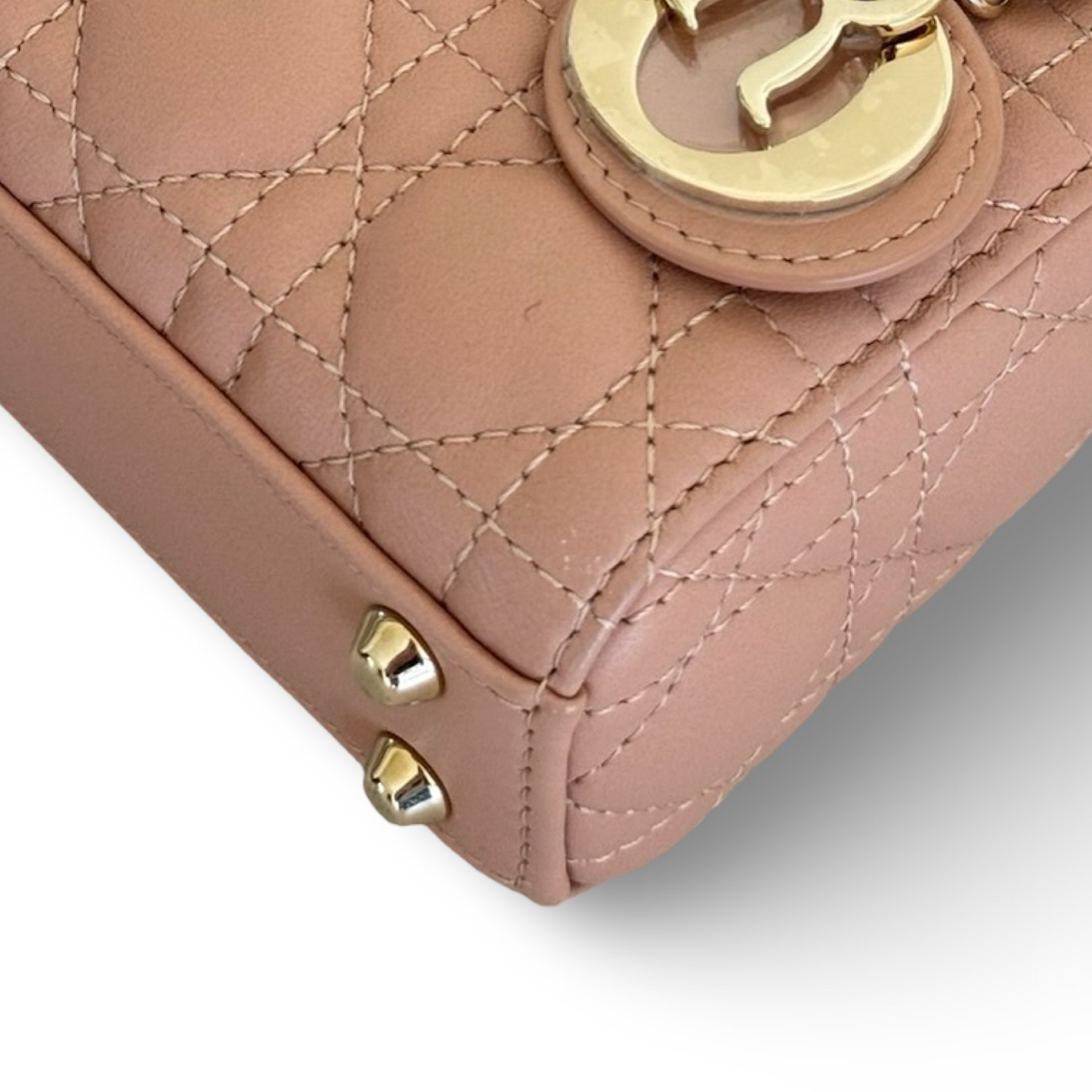 Dior Cannage Lambskin Micro Lady Bag - GHW / Nude