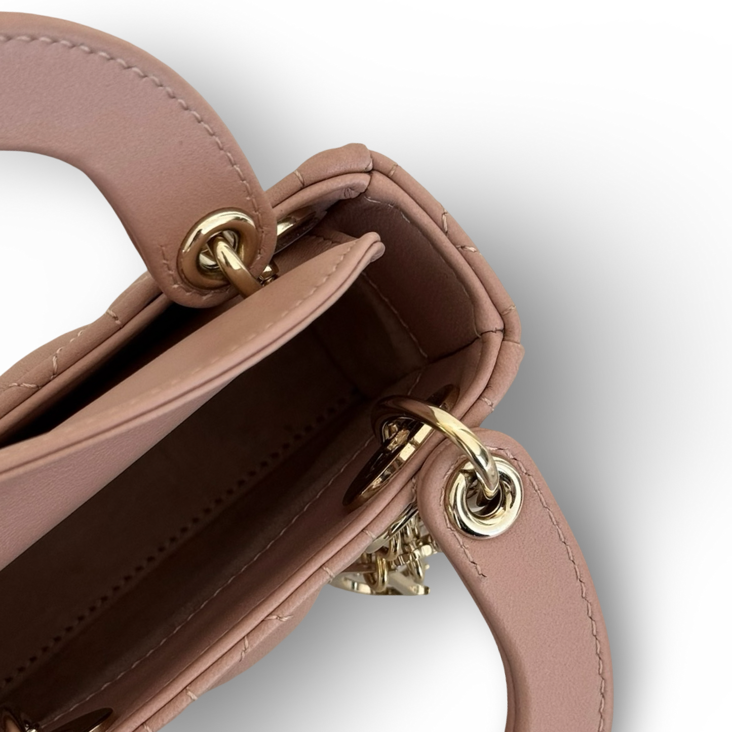 Dior Cannage Lambskin Micro Lady Bag - GHW / Nude