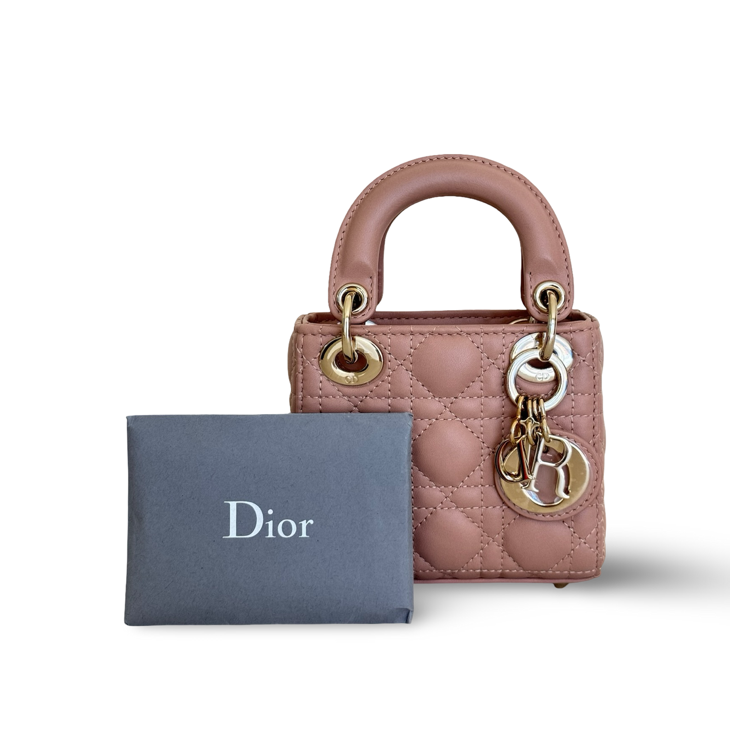 Dior Cannage Lambskin Micro Lady Bag - GHW / Nude
