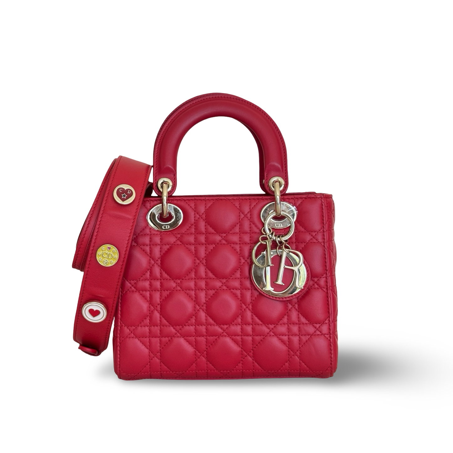 Dior Cannage Lambskin Small ABC Dior Lady Bag - GHW / Red