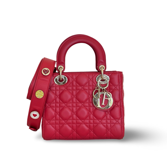 Dior Cannage Lambskin Small ABC Dior Lady Bag - GHW / Red