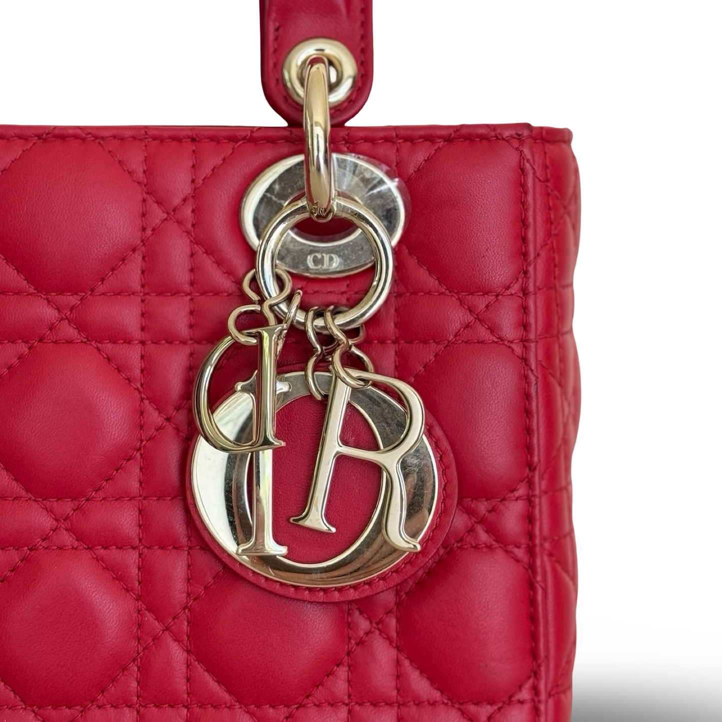Dior Cannage Lambskin Small ABC Dior Lady Bag - GHW / Red