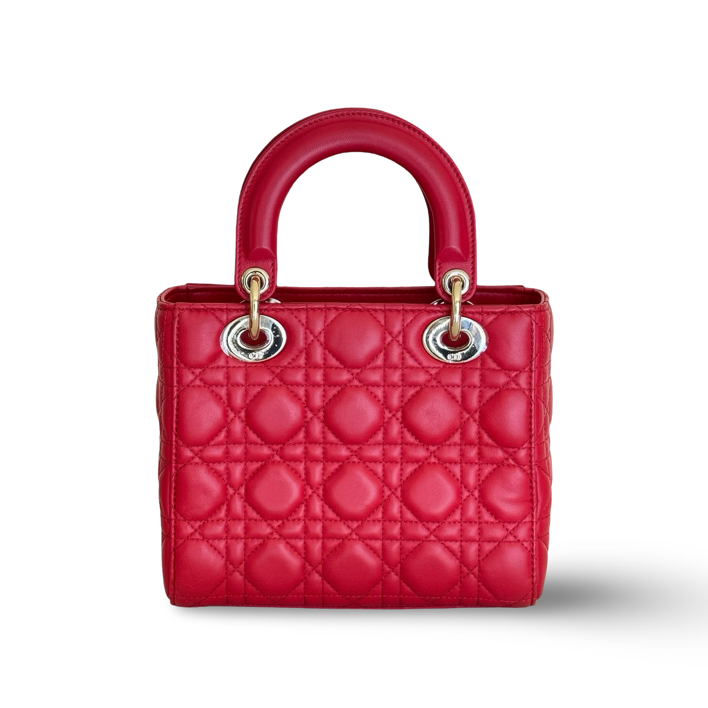 Dior Cannage Lambskin Small ABC Dior Lady Bag - GHW / Red