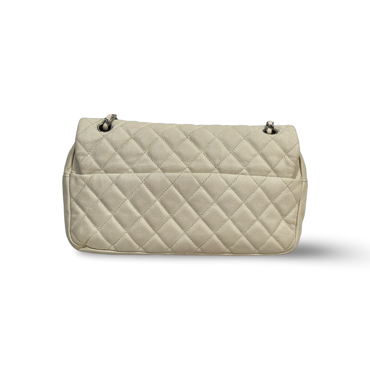 Chanel Classic Caviar Easy-Go Jumbo Zip Flap - SHW / White