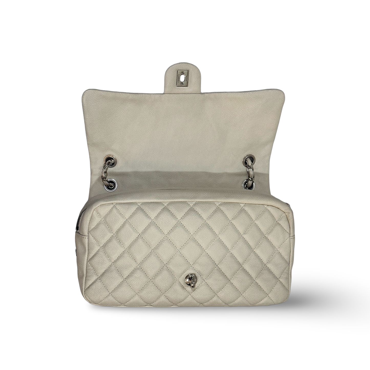 Chanel Classic Caviar Easy-Go Jumbo Zip Flap - SHW / White