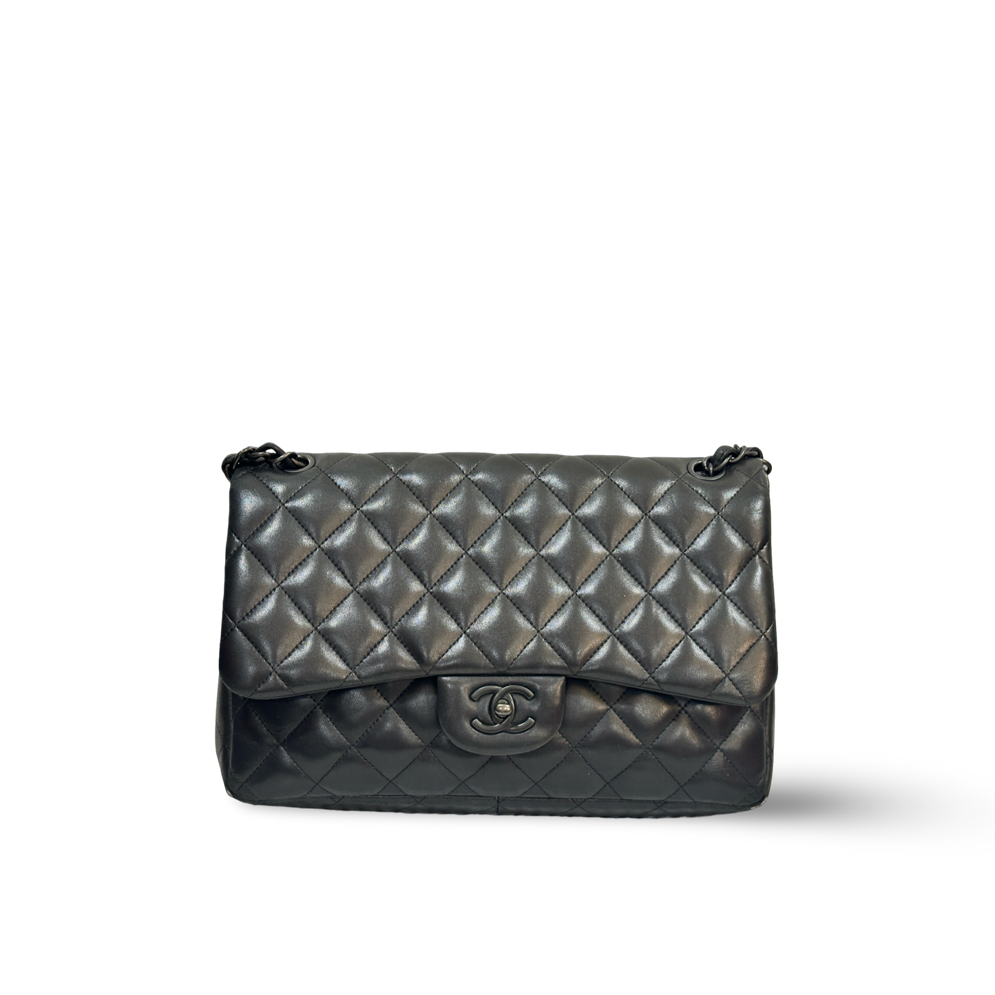 Chanel Classic Lambskin Jumbo So Black Double Flap