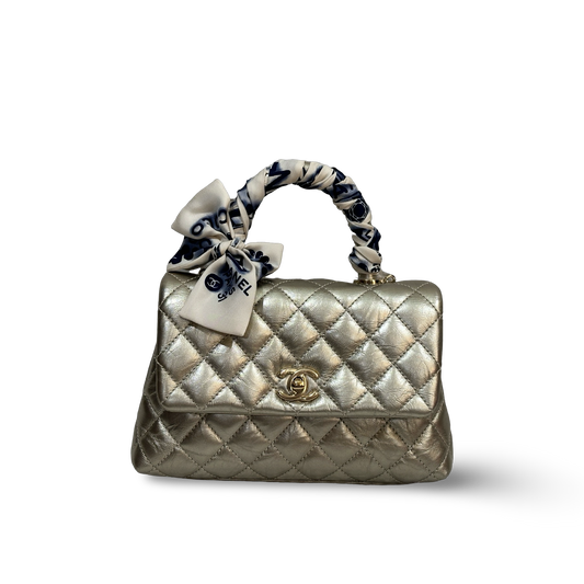 Chanel Calfskin Medium Coco Handle Flap Gold