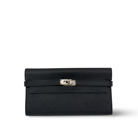 Hermes Epsom Kelly Long Wallet - SHW / Black