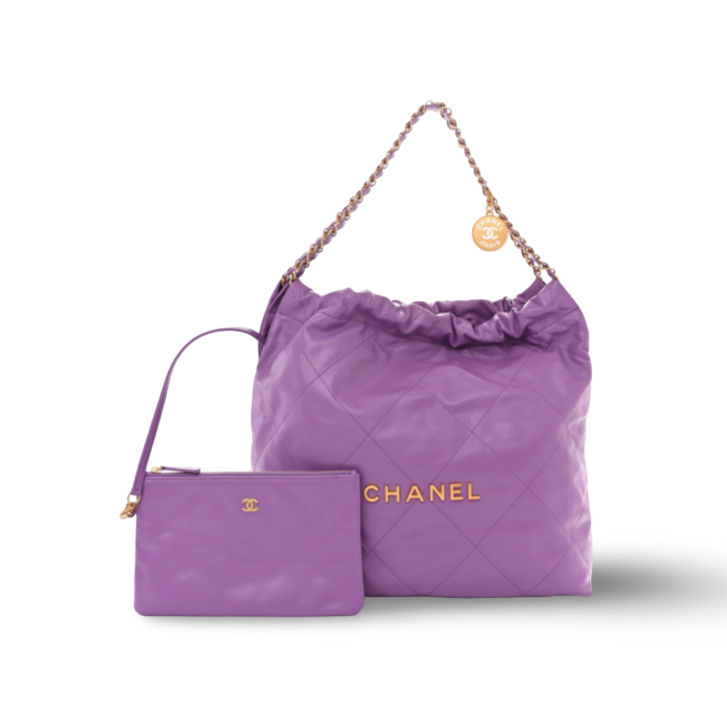 Chanel Quilte Shinny Lambskin Medium 22Bag - GHW / Purple